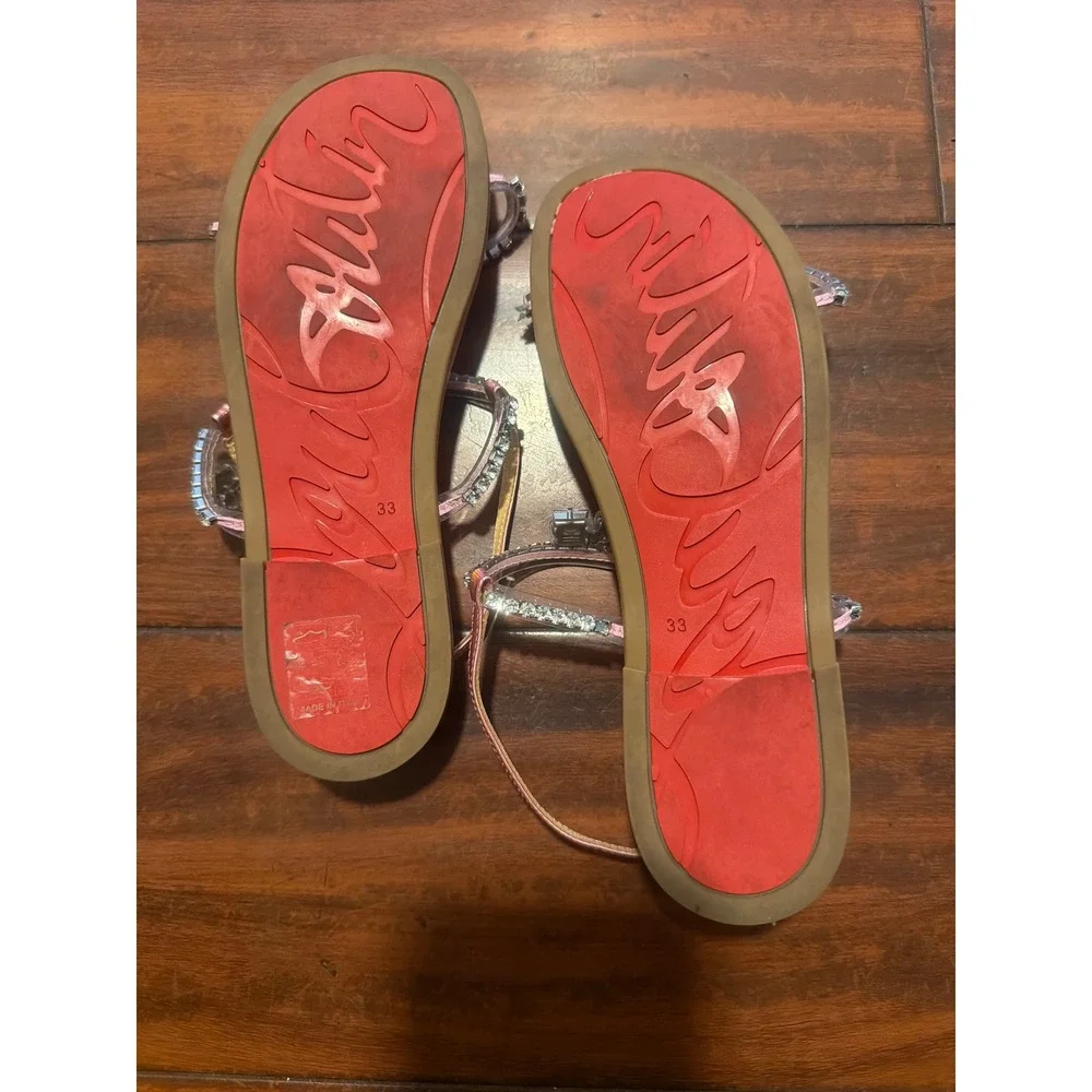 Christian Louboutin Kids Miniqueenie Pink Holographic Crystal Sandals Red Bottom